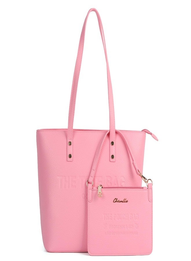 Chinllo Tote Bag for Women, Medium Top Handle Handbags Purse, Pink-grained, Large - Image 1