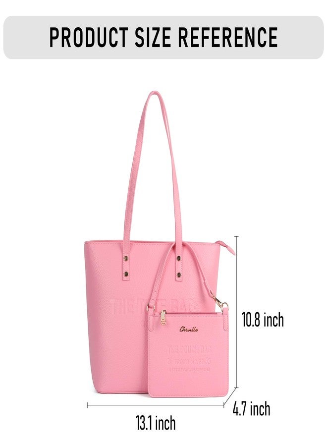 Chinllo Tote Bag for Women, Medium Top Handle Handbags Purse, Pink-grained, Large - Image 3