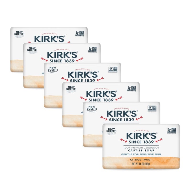 Kirk's Castile Bar Soap for Men, Women & Children - Made with Premium Coconut Oil, Sensitive Skin Formula- Vegan & Non GMO- Citrus Twist- 4 oz. Bars 6 Pack - Image 1