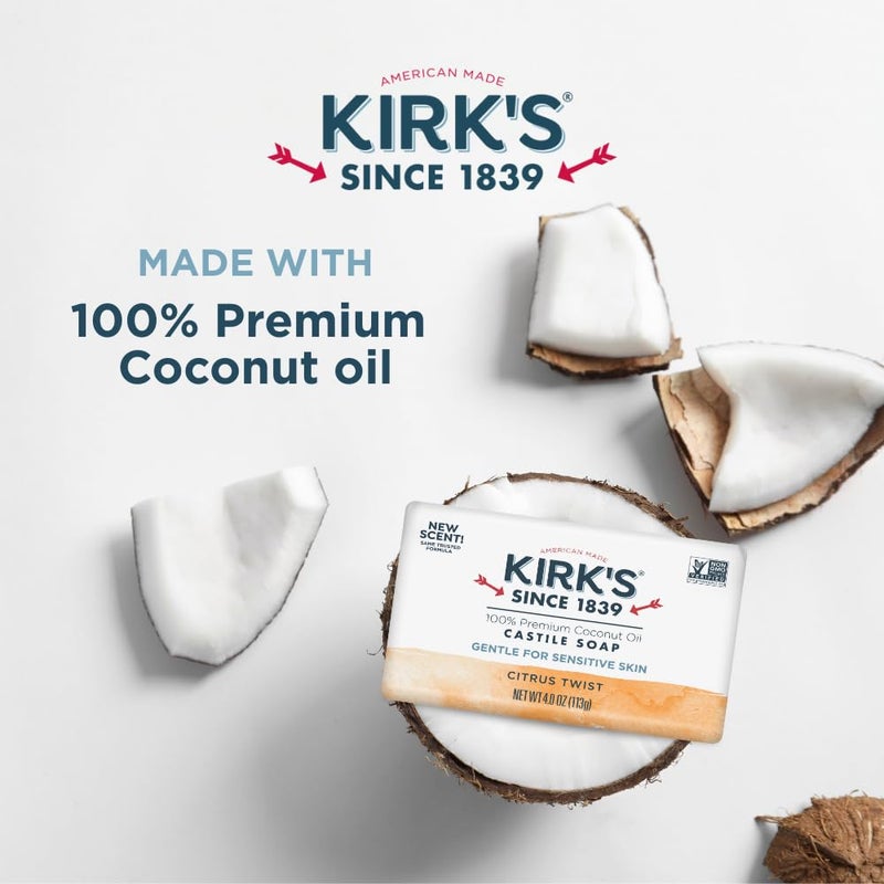 Kirk's Castile Bar Soap for Men, Women & Children - Made with Premium Coconut Oil, Sensitive Skin Formula- Vegan & Non GMO- Citrus Twist- 4 oz. Bars 6 Pack - Image 3