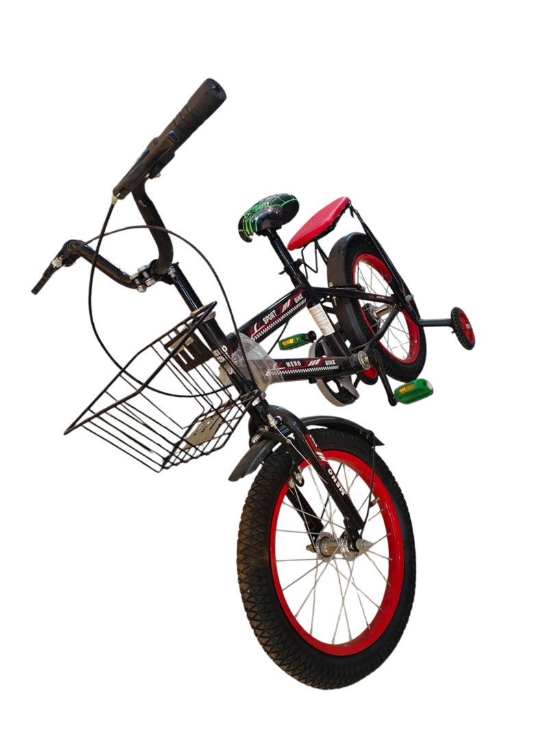Generic Kids Bike with Hand Brake and Basket for Ages 3-9 Years, Bicycle Training Wheels Fenders, Children Bicycle with falling system safety - Red & Green Spiderman  - Image 3
