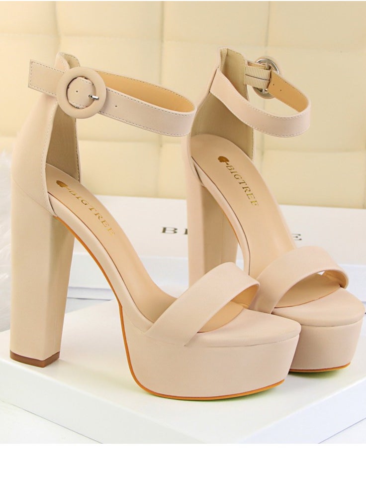BIGTREE Women's Thick Heeled High Heels With Waterproof Platform Open Toe Chunky Heel Sandals Shoes With Adjustable Buckle Pale Pink  - Image 2
