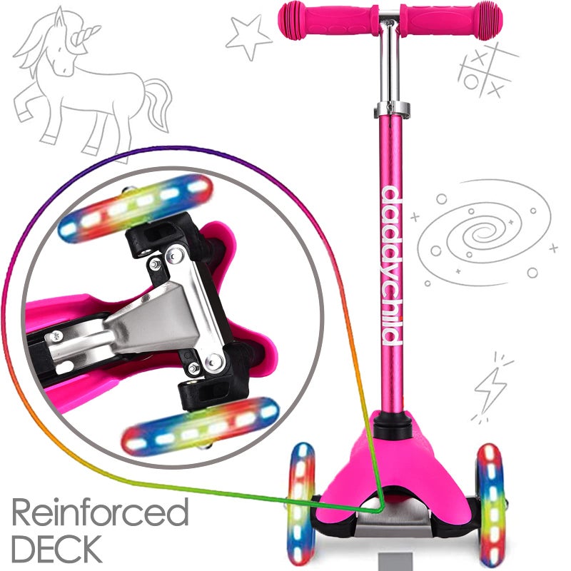 DADDYCHILD 3 Wheel Scooters for Kids, Kick Scooter for Toddlers 3-6 Years Old, Boys and Girls Scooter with Light Up Wheels, Mini Scooter for Children (Pink) - Image 2