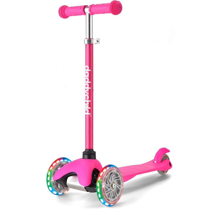 DADDYCHILD 3 Wheel Scooters for Kids, Kick Scooter for Toddlers 3-6 Years Old, Boys and Girls Scooter with Light Up Wheels, Mini Scooter for Children (Pink) - Image 1