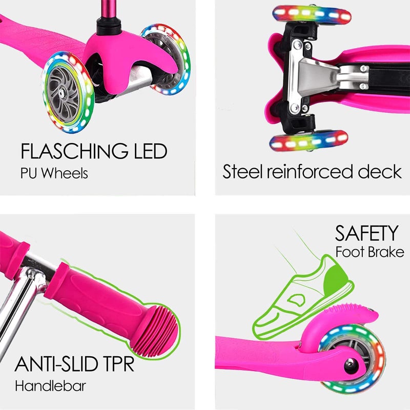 DADDYCHILD 3 Wheel Scooters for Kids, Kick Scooter for Toddlers 3-6 Years Old, Boys and Girls Scooter with Light Up Wheels, Mini Scooter for Children (Pink) - Image 4
