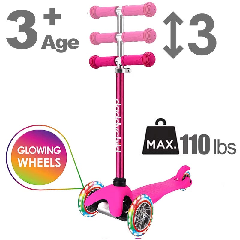 DADDYCHILD 3 Wheel Scooters for Kids, Kick Scooter for Toddlers 3-6 Years Old, Boys and Girls Scooter with Light Up Wheels, Mini Scooter for Children (Pink) - Image 3