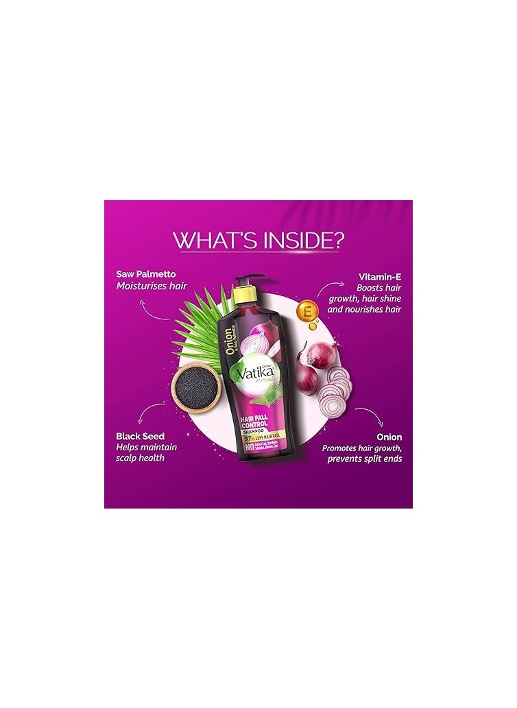 VATIKA - Dabur Vatika Onion Hair Fall Control Shampoo Up to 97% Hair Fall Reduction With Onion and Saw Palmetto No Nasties Shampoo Fortified with Vitamin E Pro - Image 1