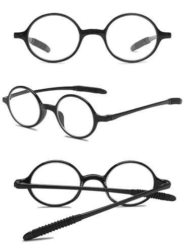ABETOS Small Round Reading Glasses Retro Mini TR90 Flexible Lightweight Vintage Computer Readers for Men Women, Bright Black 3.0 - Image 3