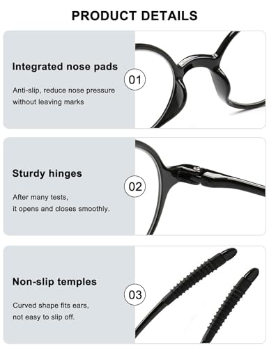 ABETOS Small Round Reading Glasses Retro Mini TR90 Flexible Lightweight Vintage Computer Readers for Men Women, Bright Black 3.0 - Image 4