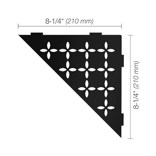 Schluter Triangular Corner Shelf for Tiled Walls - Floral Design, Aluminum Material, Matte Black Finish, 3/32" Thick Anchoring Tabs - SES1D5MGS - Image 2