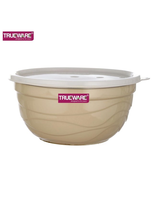 Trueware Microwave Safe Bowl |1 Year Warranty | Bowl Sets, Bowl, Serving Bowl with lid |1000,1400,2000 ml | Florra Stainless Steel Serving Bowls, Microwave Bowl | Mixing Bowl Set of 3 with Lid- Cream - Image 4