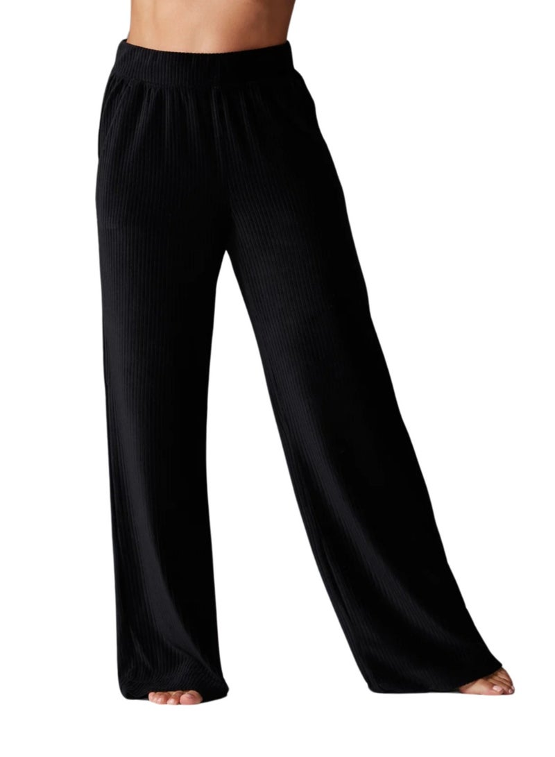 Tavi Wide Leg Brushed Rib Pant Ebony - Image 2