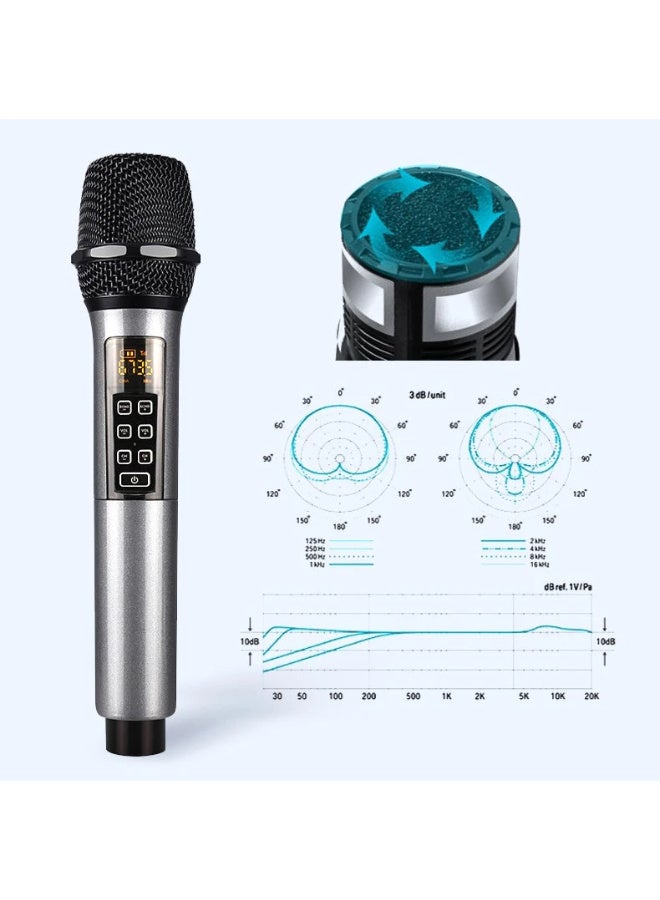 نظام ميكروفون يدوي لاسلكي UHF مزدوج احترافي من ZFSZ - حزمة من ميكروفونين ديناميكيين قابلين لإعادة الشحن مع تحكم في الصدى ومستوى الصوت على الجسم - Image 5
