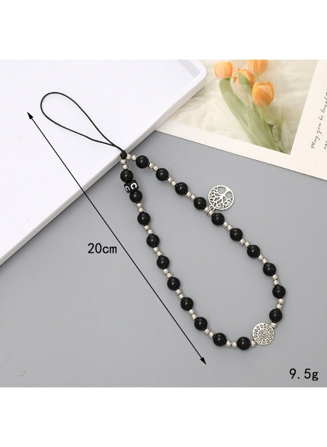 NIBEMINENT Beaded Phone Lanyard, Anti Lost Removable Wrist Strap,K4165  Black Bead Letters Bracelet Pendant, Phone Keychain Lanyard