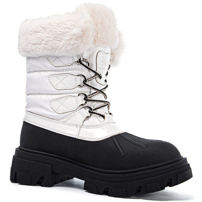 GLOBALWIN Snow Boots for Women Comfortable Winter Boots For Women Waterproof Fluffy Faux Fur White Ankle Booties Water-Resistant Short Boots For Women Warm Fur Boots, Lace-Up Outdoor Shoes 8M - Image 3