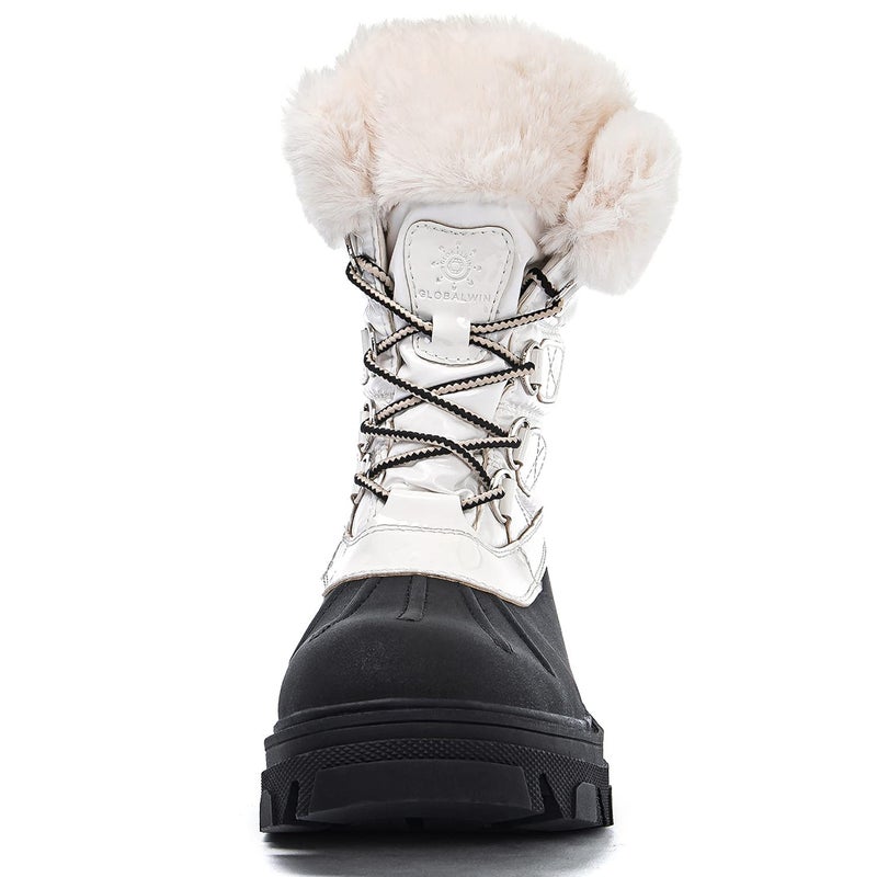 GLOBALWIN Snow Boots for Women Comfortable Winter Boots For Women Waterproof Fluffy Faux Fur White Ankle Booties Water-Resistant Short Boots For Women Warm Fur Boots, Lace-Up Outdoor Shoes 8M - Image 4