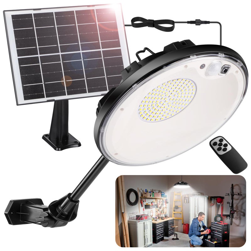 أضواء روبيلوكس الشمسية الخارجية والداخلية 3500 لومن 4 أوضاع 1 وضع طوال اليوم مستشعر حركة أضواء أمان للكوخ مع جهاز تحكم عن بعد مقاومة للماء من الغسق حتى الفجر للحديقة والفناء والمرآب