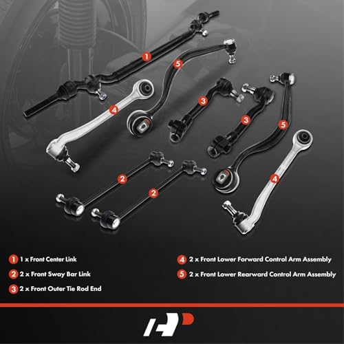 A-Premium 9Pcs Front Suspension Kit Lower Control Arm Sway Bar Link Outer Tie Rod Ends Center Drag Link Compatible with 1995-2001 BMW E38 740i 740iL 750iL - Image 2