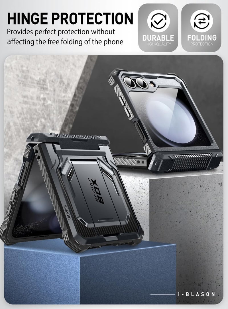i-Blason for Samsung Galaxy Z Flip 6 Case with Stand, [Built-in Screen Protector] [Hinge Protection] [Belt-Clip], Armorbox, Black - Image 5
