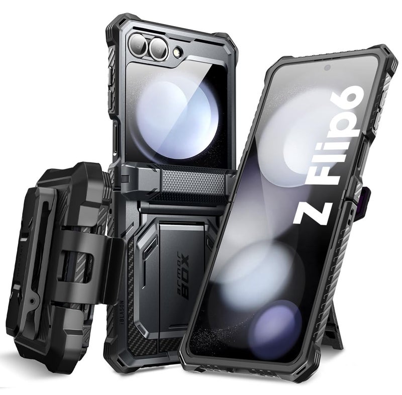 i-Blason for Samsung Galaxy Z Flip 6 Case with Stand, [Built-in Screen Protector] [Hinge Protection] [Belt-Clip], Armorbox, Black - Image 1