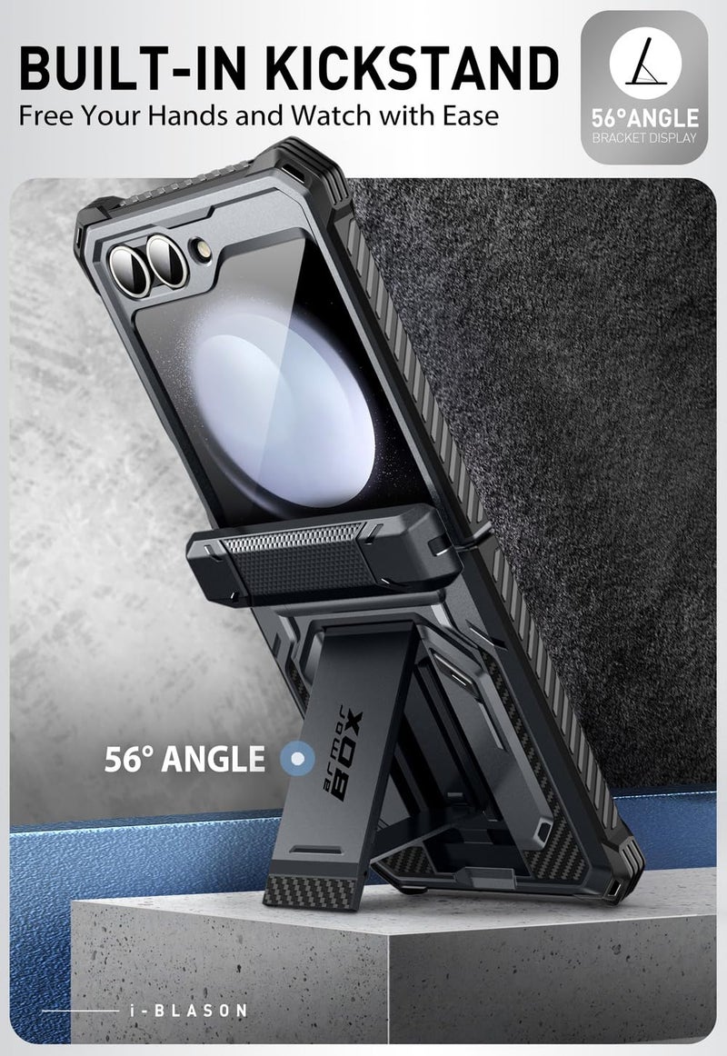 i-Blason for Samsung Galaxy Z Flip 6 Case with Stand, [Built-in Screen Protector] [Hinge Protection] [Belt-Clip], Armorbox, Black - Image 4