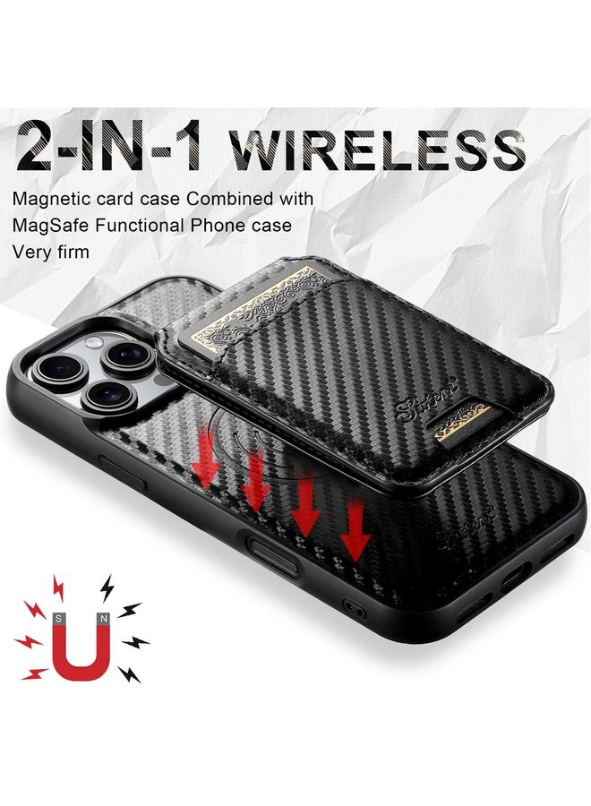Suteni Case For iPhone 15 Pro Max TXWH18 Carbon Fiber Texture Detachable Wallet MagSafe Phone Case - Image 4