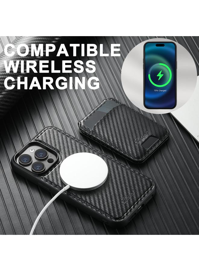 Suteni Case For iPhone 15 Pro Max TXWH18 Carbon Fiber Texture Detachable Wallet MagSafe Phone Case - Image 5