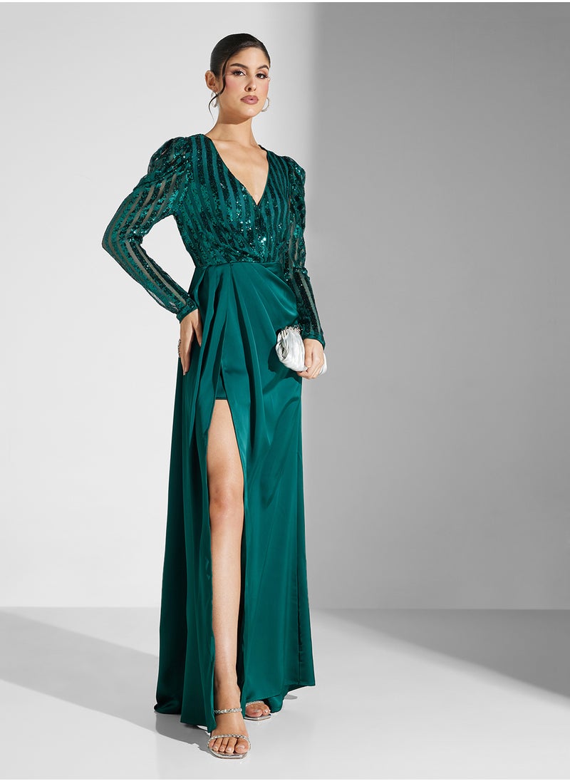 Virgos Lounge - V-Neck Side Slit Dress - Image 1