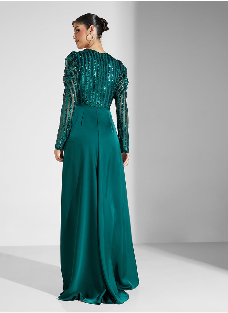 Virgos Lounge - V-Neck Side Slit Dress - Image 1