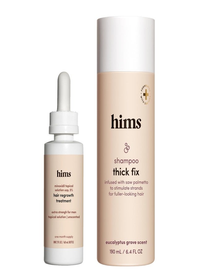 هيمز & هيرز شامبو هيمز ثيك فيكس لتكثيف الشعر وسيروم مينوكسيديل 5% - سيروم المنشار بالميتو والمينوكسيديل - لتقوية نمو الشعر - خالٍ من البارابين والكبريتات - برائحة بستان الأوكالبتوس - Image 1