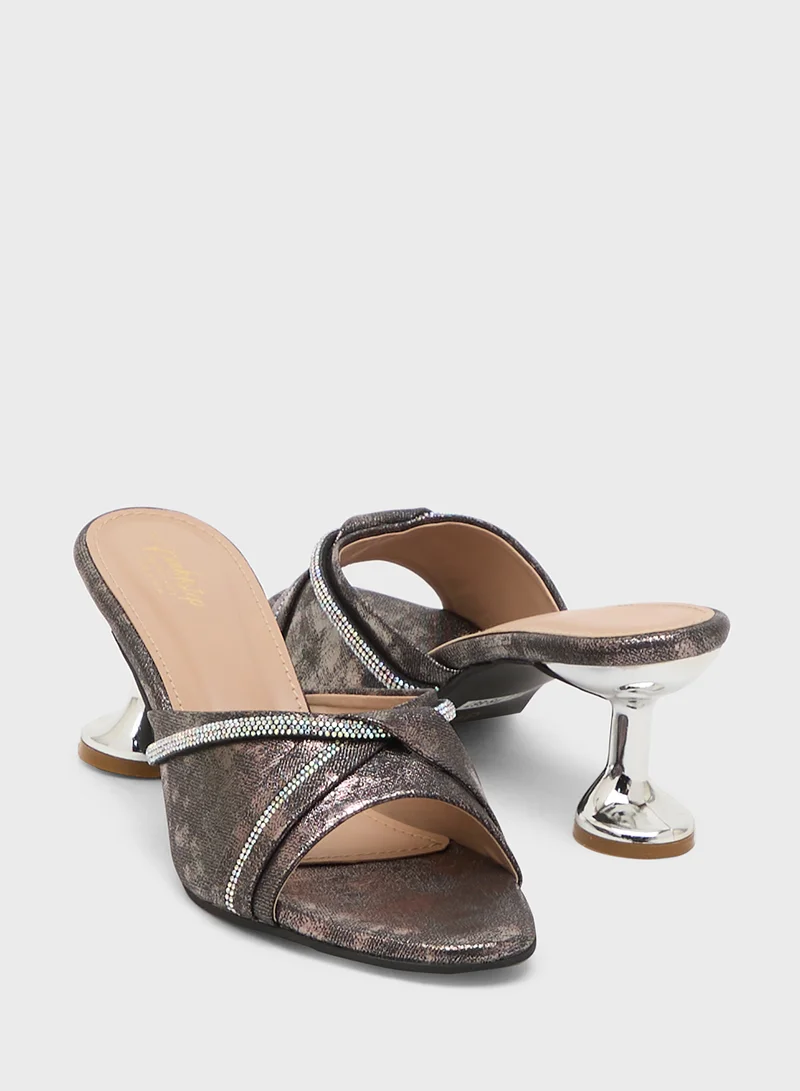 Pink Step Heeled Occasion Sandal