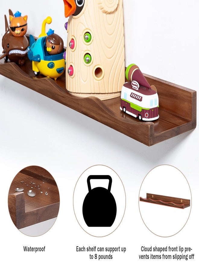AZSKY Floating Bookshelf for Kids, Floating Shelves for Wall Cloud Picture Ledge Shelf Walnut 23.6 Inches Nursery Book Shelves Set 3, Baby Book Shelf for Toddler Room, Baby Room, Nursery Decor - Image 5