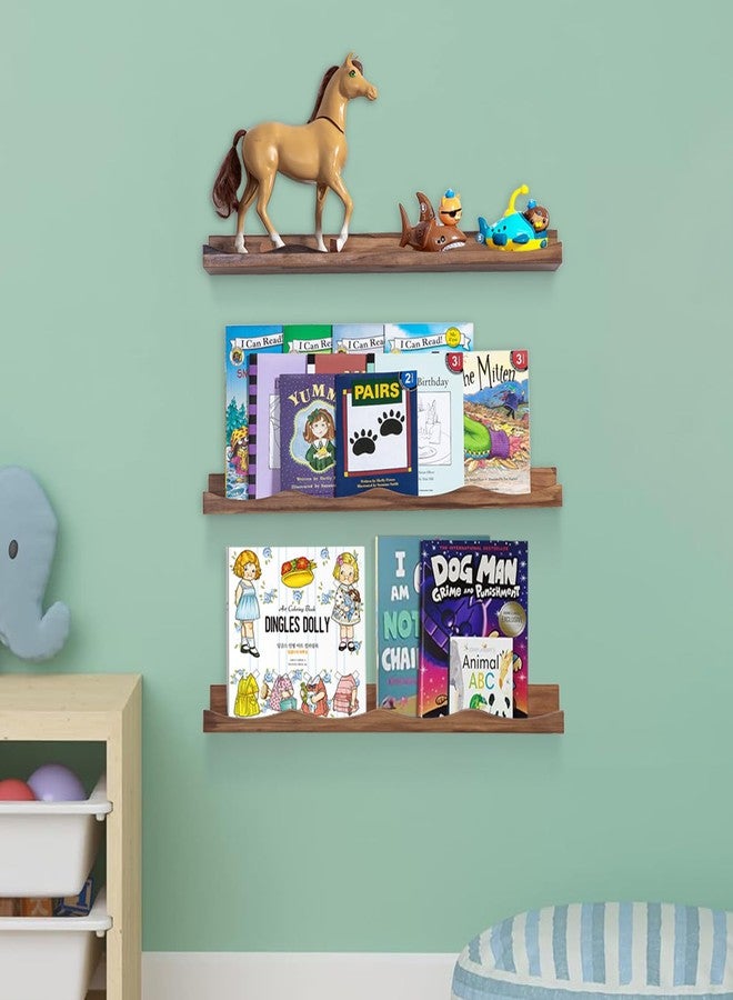 AZSKY Floating Bookshelf for Kids, Floating Shelves for Wall Cloud Picture Ledge Shelf Walnut 23.6 Inches Nursery Book Shelves Set 3, Baby Book Shelf for Toddler Room, Baby Room, Nursery Decor - Image 2