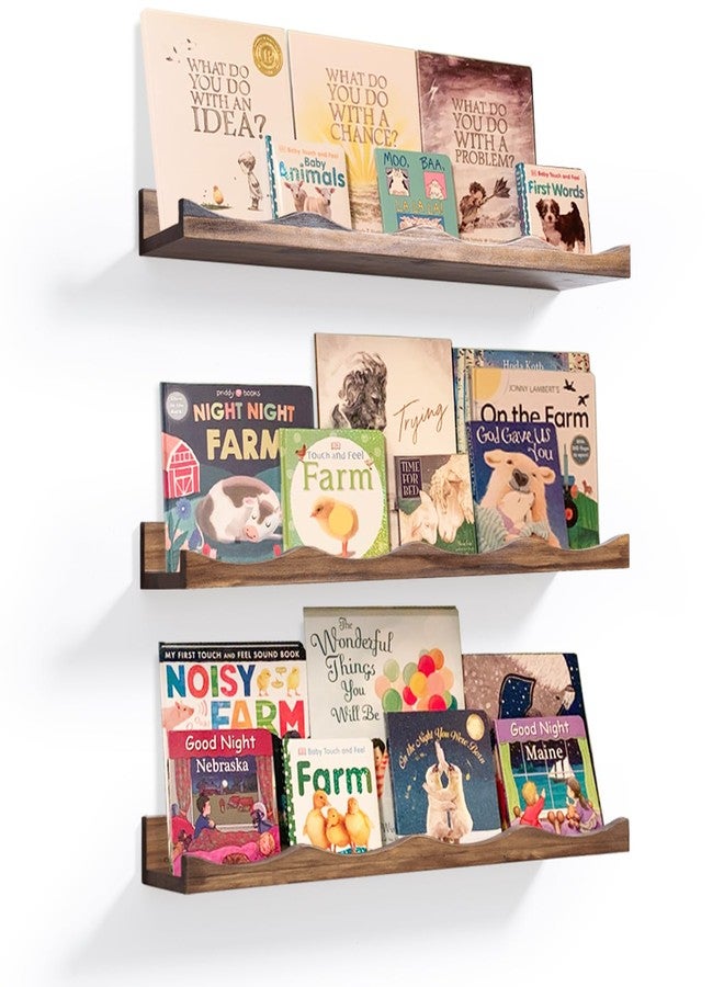AZSKY Floating Bookshelf for Kids, Floating Shelves for Wall Cloud Picture Ledge Shelf Walnut 23.6 Inches Nursery Book Shelves Set 3, Baby Book Shelf for Toddler Room, Baby Room, Nursery Decor - Image 1