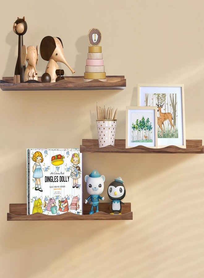 AZSKY Floating Bookshelf for Kids, Floating Shelves for Wall Cloud Picture Ledge Shelf Walnut 23.6 Inches Nursery Book Shelves Set 3, Baby Book Shelf for Toddler Room, Baby Room, Nursery Decor - Image 3