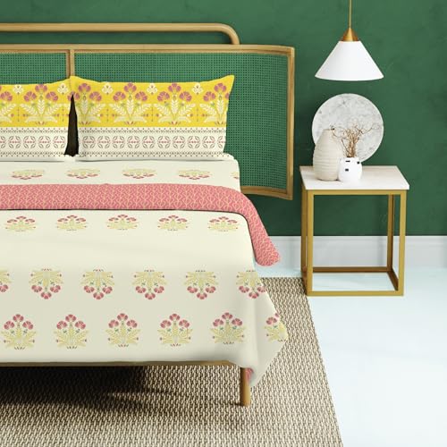 Urban Space 100% Cotton AC Comforter/Blanket/Duvet for Double Bed with 1 Cotton Double Bedsheet with 2 Pillow Covers (4 Piece Bedding Set, Malhaar Mustard Yellow) - Image 1