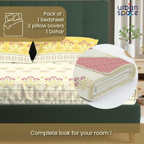 Urban Space 100% Cotton AC Comforter/Blanket/Duvet for Double Bed with 1 Cotton Double Bedsheet with 2 Pillow Covers (4 Piece Bedding Set, Malhaar Mustard Yellow) - Image 2
