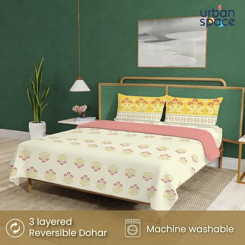 Urban Space 100% Cotton AC Comforter/Blanket/Duvet for Double Bed with 1 Cotton Double Bedsheet with 2 Pillow Covers (4 Piece Bedding Set, Malhaar Mustard Yellow) - Image 3