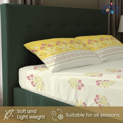 Urban Space 100% Cotton AC Comforter/Blanket/Duvet for Double Bed with 1 Cotton Double Bedsheet with 2 Pillow Covers (4 Piece Bedding Set, Malhaar Mustard Yellow) - Image 5