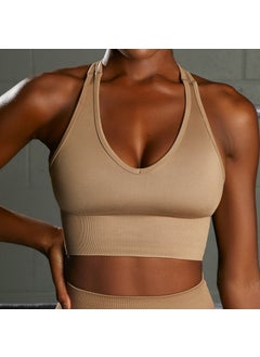 Winter New Seamless Yoga Suit Back Beauty Sports Fitness Wear European American Style Booty Lifting Pants Yoga Set Combination HH bra-khaki