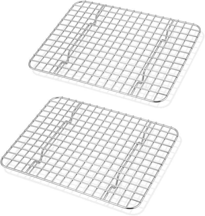 TeamFar Mini Cooling Rack Set of 2, Stainless Steel 8.75’’ x 6.25’’ Toaster Oven Grid Rack for Baking Roasting Broiling Grilling, Bakeable Rack for Cookies, Non-Toxic & Heavy Duty, Dishwasher Safe - Image 1