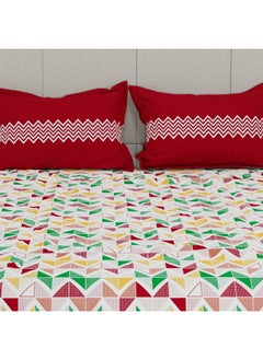 Trident Trident Bedsheet Set - Urban Comfort Collection, 100% Cotton Bedsheet for Double Bed (1 Queen Size Bedsheet with 2 Pillow Covers) Superior Softness, 144 Thread Count - Trippy Triangles Red  - Image 3