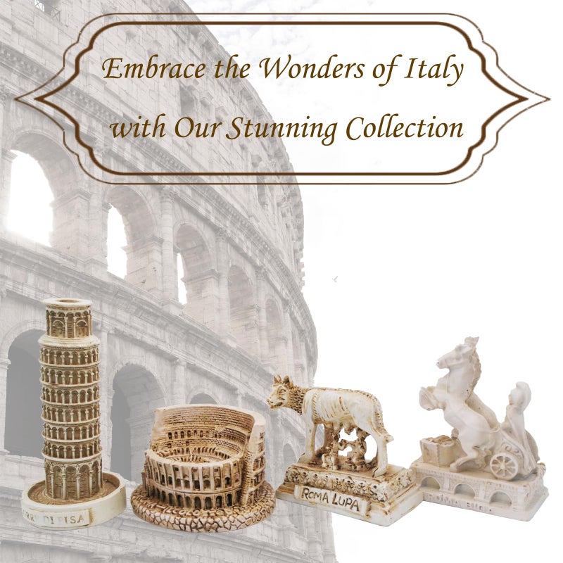 TAC IBEX Italian Rome Decorations Colosseum Leaning Tower of Pisa Rome Wolf Desktop Decor Ornament Gift Ancient Arena Amphitheatre Roman Tanks Building Sculpture Set of 4 - Image 2