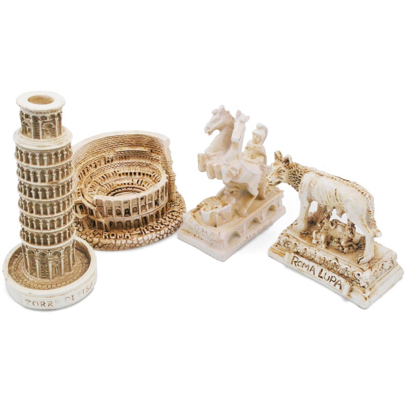 TAC IBEX Italian Rome Decorations Colosseum Leaning Tower of Pisa Rome Wolf Desktop Decor Ornament Gift Ancient Arena Amphitheatre Roman Tanks Building Sculpture Set of 4 - Image 1