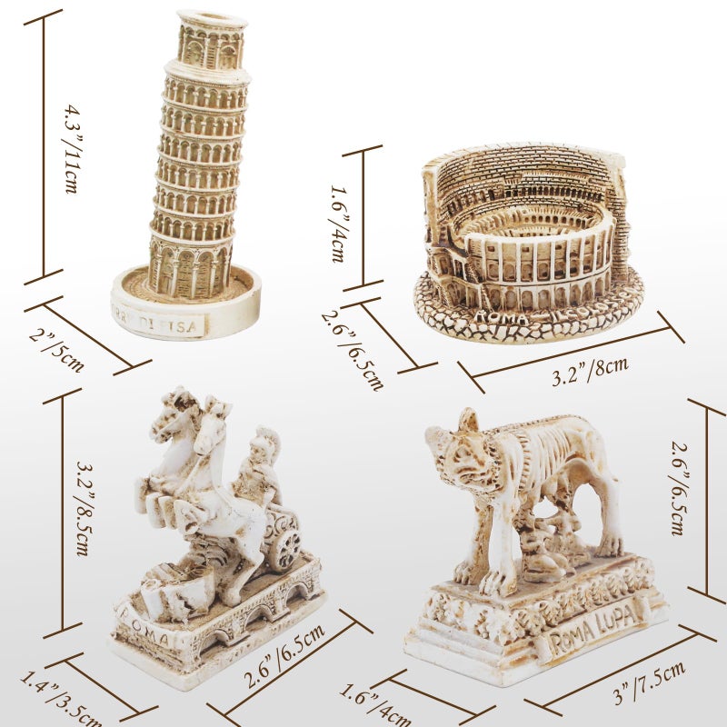 TAC IBEX Italian Rome Decorations Colosseum Leaning Tower of Pisa Rome Wolf Desktop Decor Ornament Gift Ancient Arena Amphitheatre Roman Tanks Building Sculpture Set of 4 - Image 3