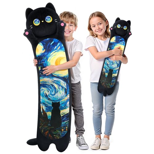 Mewaii Long Cat Plush 5 Sizes, 120% Extra Filling Giant Plushness Kids Body Pillow, Kawaii Cute Black Starry Cat Stuffed Animals Plushies, Big Long Body Pillow Plush Gift for Girls 20” - Image 1