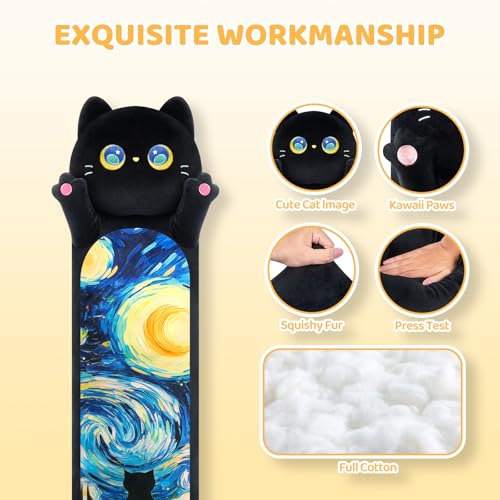 Mewaii Long Cat Plush 5 Sizes, 120% Extra Filling Giant Plushness Kids Body Pillow, Kawaii Cute Black Starry Cat Stuffed Animals Plushies, Big Long Body Pillow Plush Gift for Girls 20” - Image 4