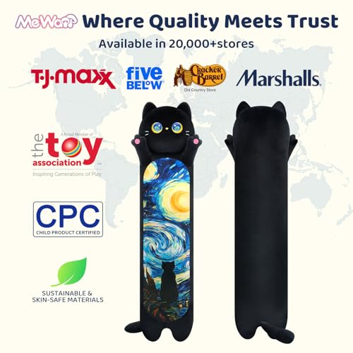 Mewaii Long Cat Plush 5 Sizes, 120% Extra Filling Giant Plushness Kids Body Pillow, Kawaii Cute Black Starry Cat Stuffed Animals Plushies, Big Long Body Pillow Plush Gift for Girls 20” - Image 2