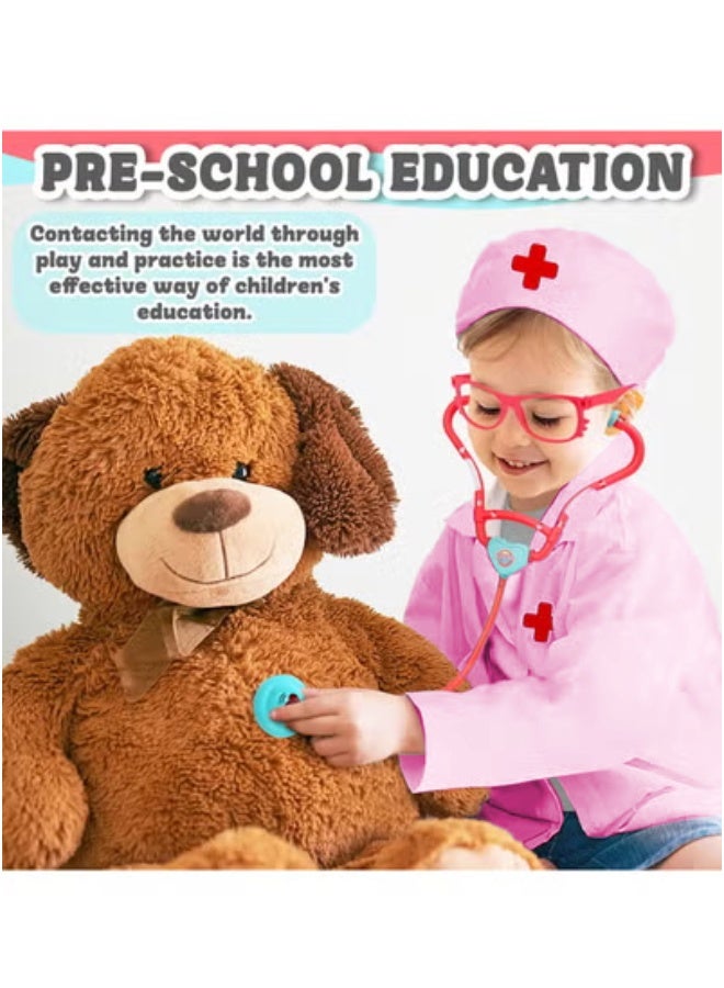 XiuWoo Doctor Cart Kit for Kids Toy Pretend Playset with Doctor Costume Stethoscope and Medical Instruments Role Play Mobile Medical Station Set for Toddlers Girls Boys Age 3-6, Pink - Image 4