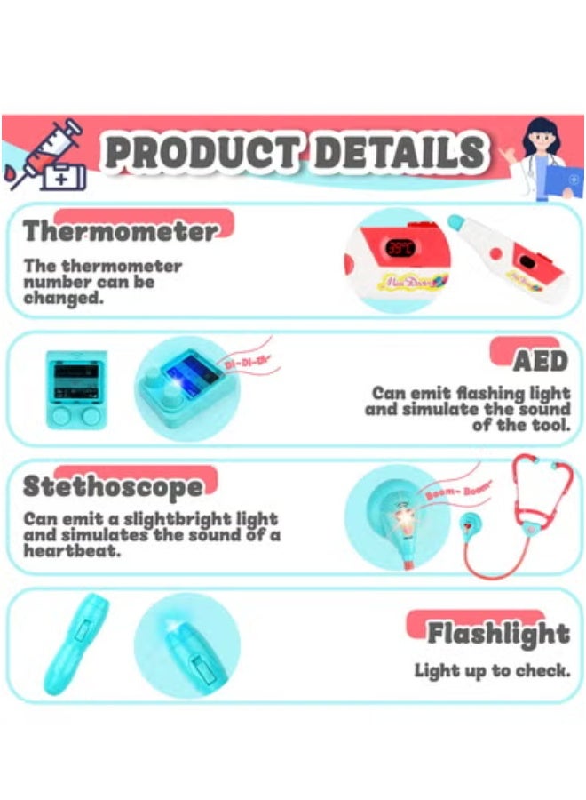 XiuWoo Doctor Cart Kit for Kids Toy Pretend Playset with Doctor Costume Stethoscope and Medical Instruments Role Play Mobile Medical Station Set for Toddlers Girls Boys Age 3-6, Pink - Image 5